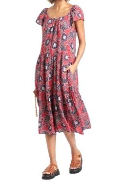 NWT  Knox Rose Floral Maxi Dress XS Flutter Sleeve Rebel Red Blue BOHO Peasant